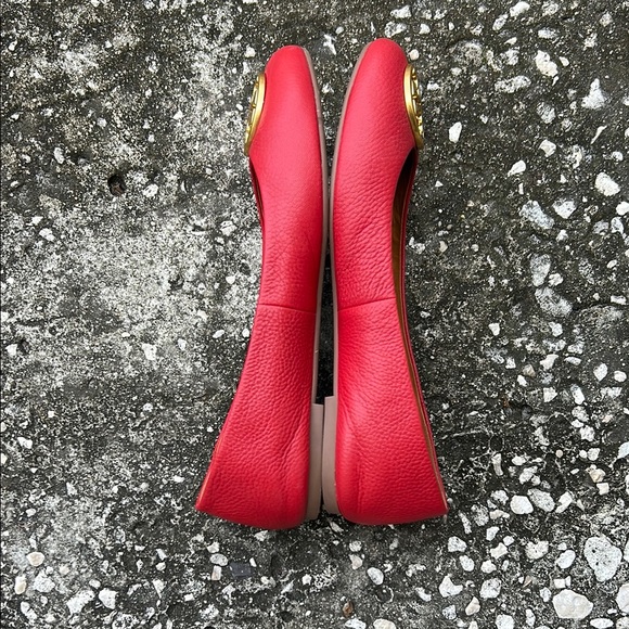 Tory Burch CHELSEA Red Ballet Flats with Gold Accents - Picture 10 of 14